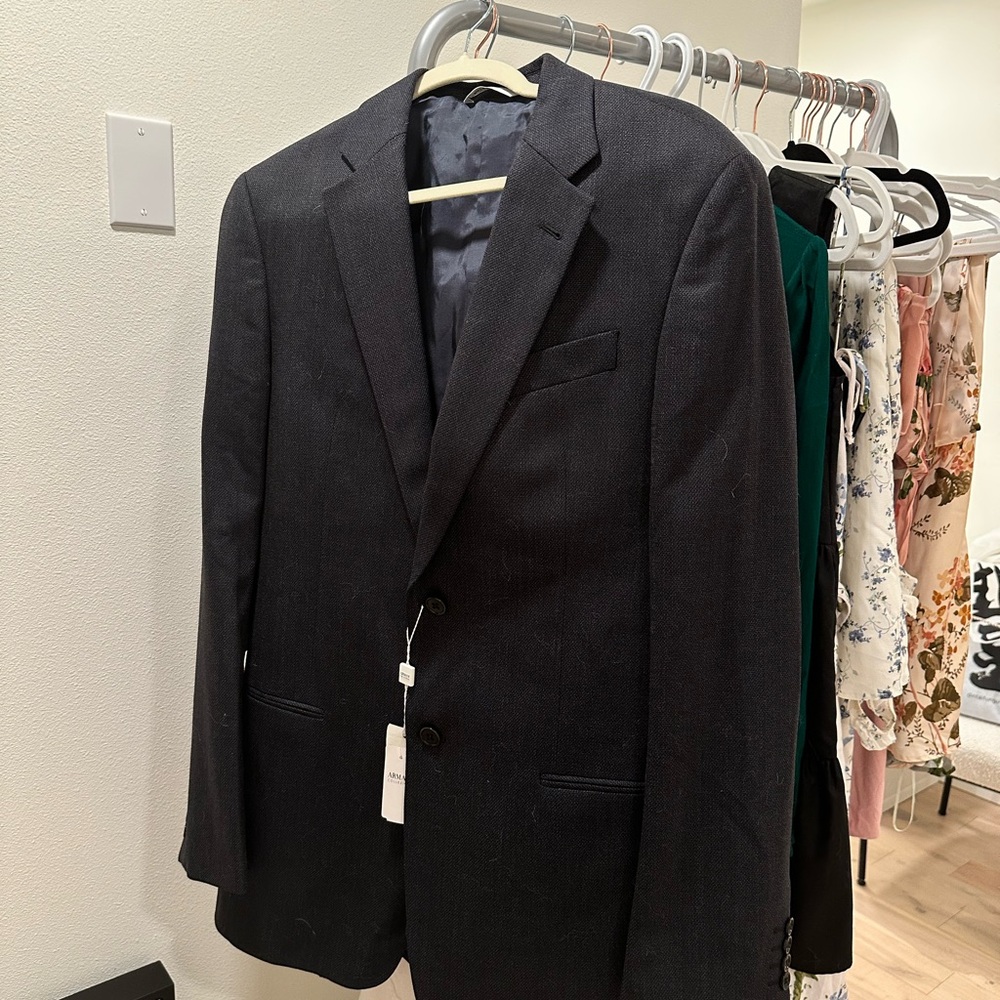Armani Collezioni Dark Navy Men's 100% Lana Wool Blazer